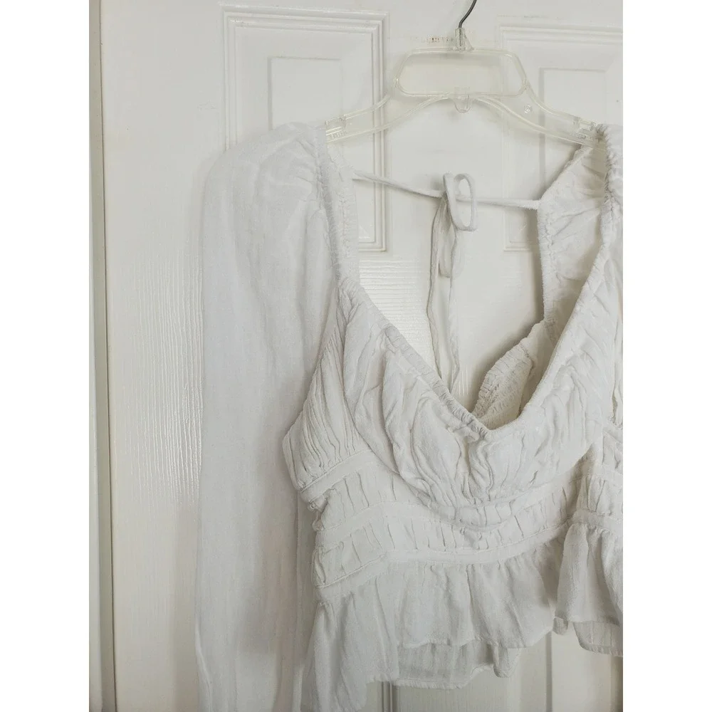 Free People Aurora Top Sweetheart Neck White Smocked Peplum Boho Cottagecore M